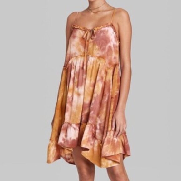 WILD FABLE Mauve Pink Orange Tie Dye Sleeveless Boho Mini Swing Babydoll Dress - Picture 5 of 14